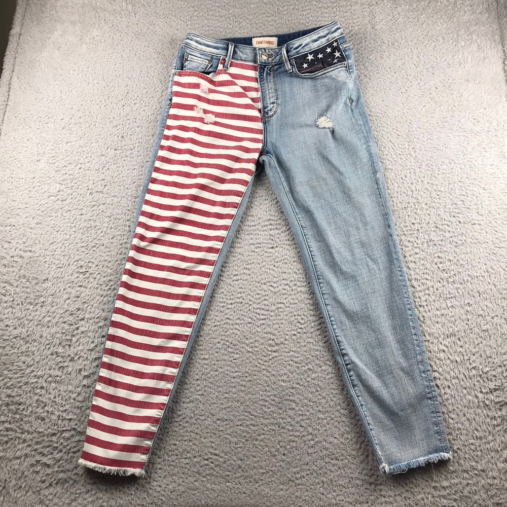 Driftwood Gizelle Jeans Women 27 Blue Americana Stars Stripes Skinny Distressed